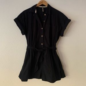 Free People No Plans Short Sleeve Romper Black